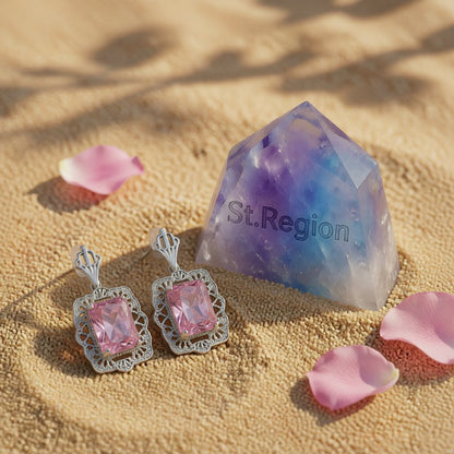 Pink Crystal & Silver-Plated Radient-Cut Drop Earrings
