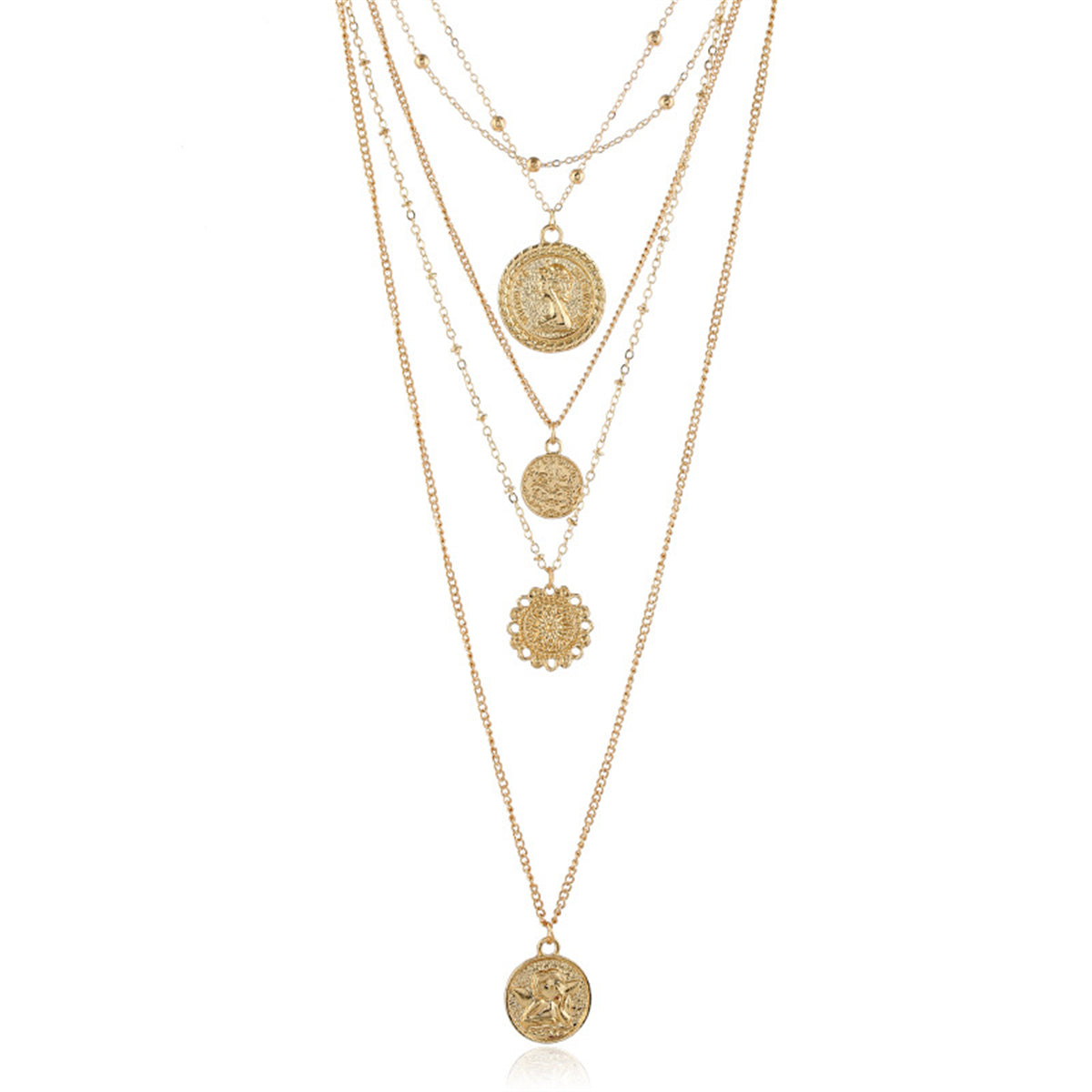 Elegant 18K gold-plated layered necklace featuring a stunning coin pendant, perfect for adding sophistication to any outfit.