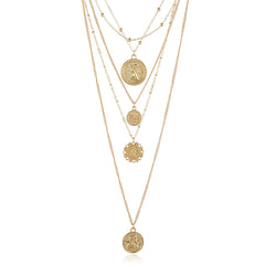 Elegant 18K gold-plated layered necklace featuring a stunning coin pendant, perfect for adding sophistication to any outfit.