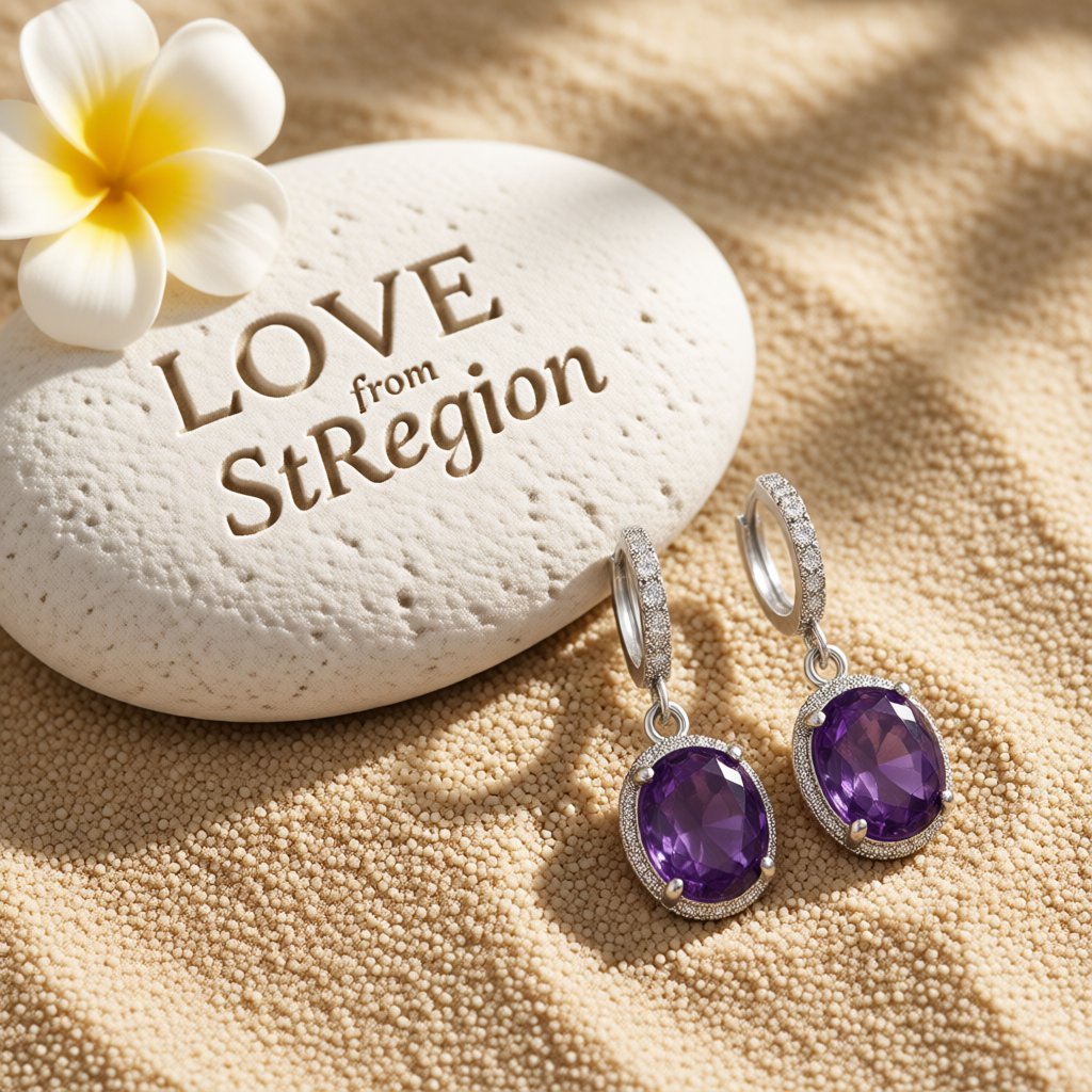 Purple Crystal and Cubic Zirconia Oval Drop Earrings, huggie earrings, dainty minimalist design, lifestyle look