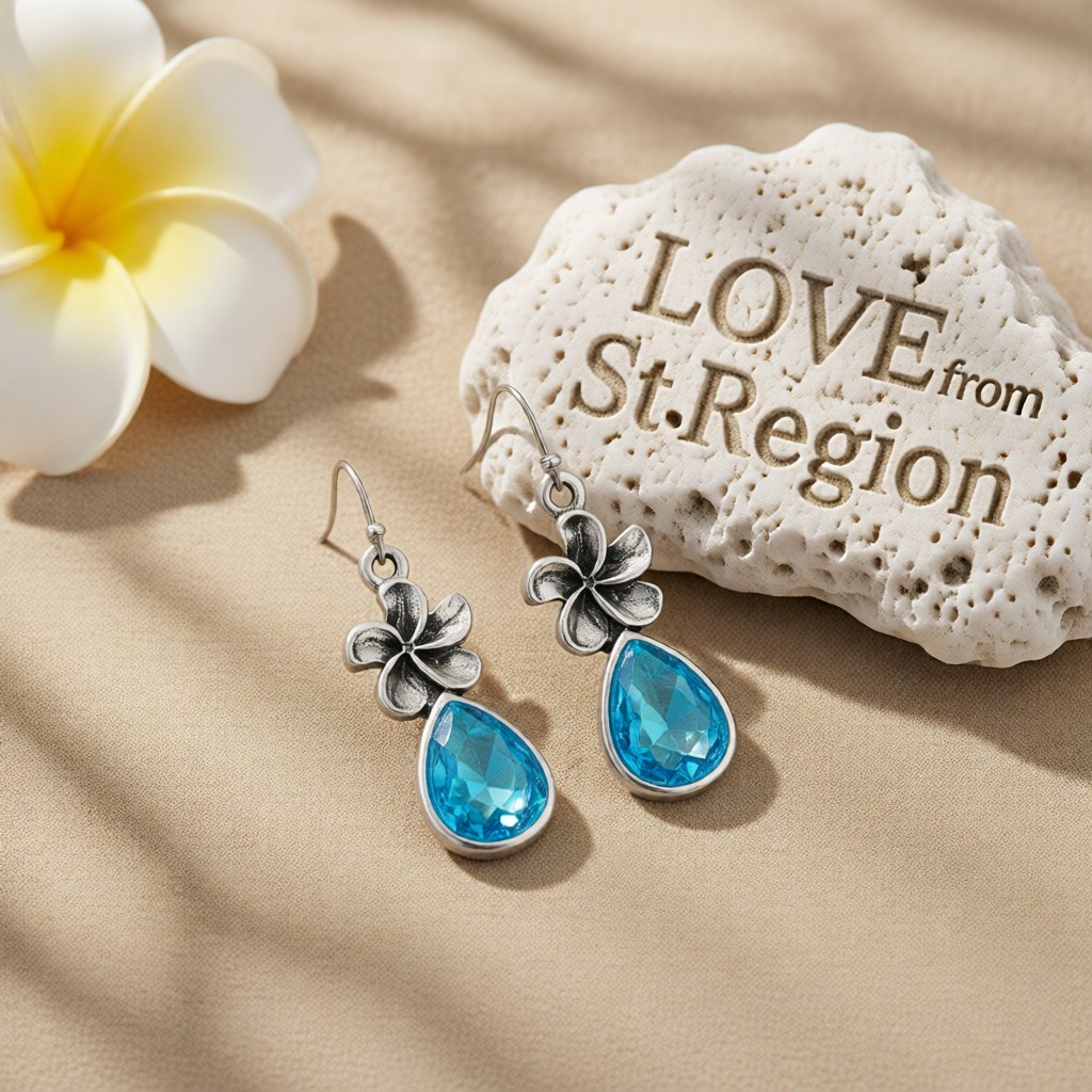 Sea Blue Crystal and Silver-Plated Windmill Drop Earrings, silver drop earrings for women, everyday style, lifestyle look