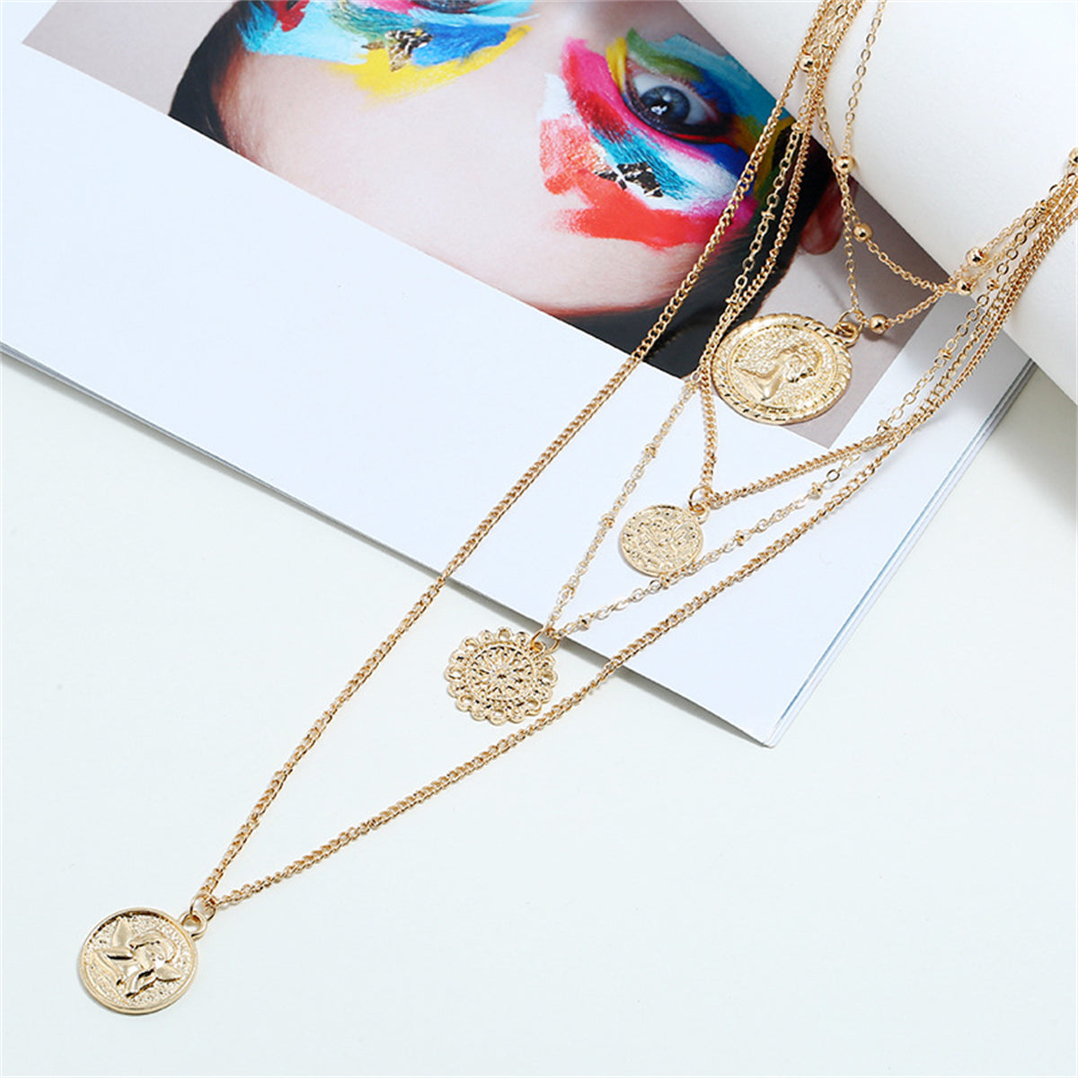 Chic 18K gold-plated necklace with layered design and coin pendant, perfect for enhancing your jewelry collection.