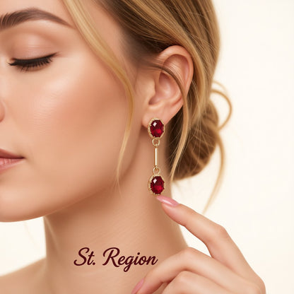 Red Crystal and 18K Gold-Plated Stacked Oval Drop Earrings, gold drop earrings for women, styled look