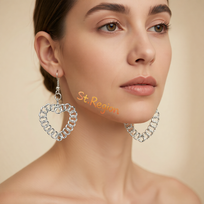 Silver-Plated Figaro Open Heart Drop Earrings