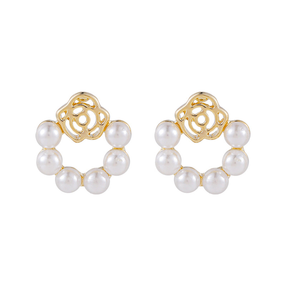 Pearl & 18K Gold-Plated Lotus Wreath Stud Earrings
