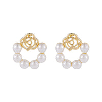 Pearl & 18k Gold-Plated Lotus Wreath Stud Earrings