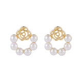 Pearl & 18k Gold-Plated Lotus Wreath Stud Earrings