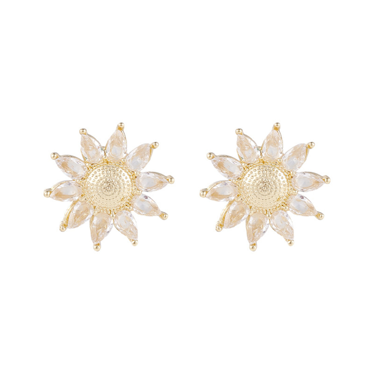 Crystal and 18K Gold-Plated Sunflower Stud Earrings, gold stud earrings for women, everyday style, styled look
