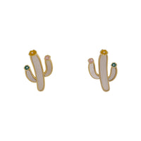 Enamel & 18k Gold-Plated Cactus Stud Earring