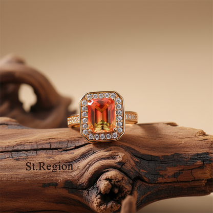 Red Yellow Crystal & Cubic Zirconia Halo Ring - Street Region