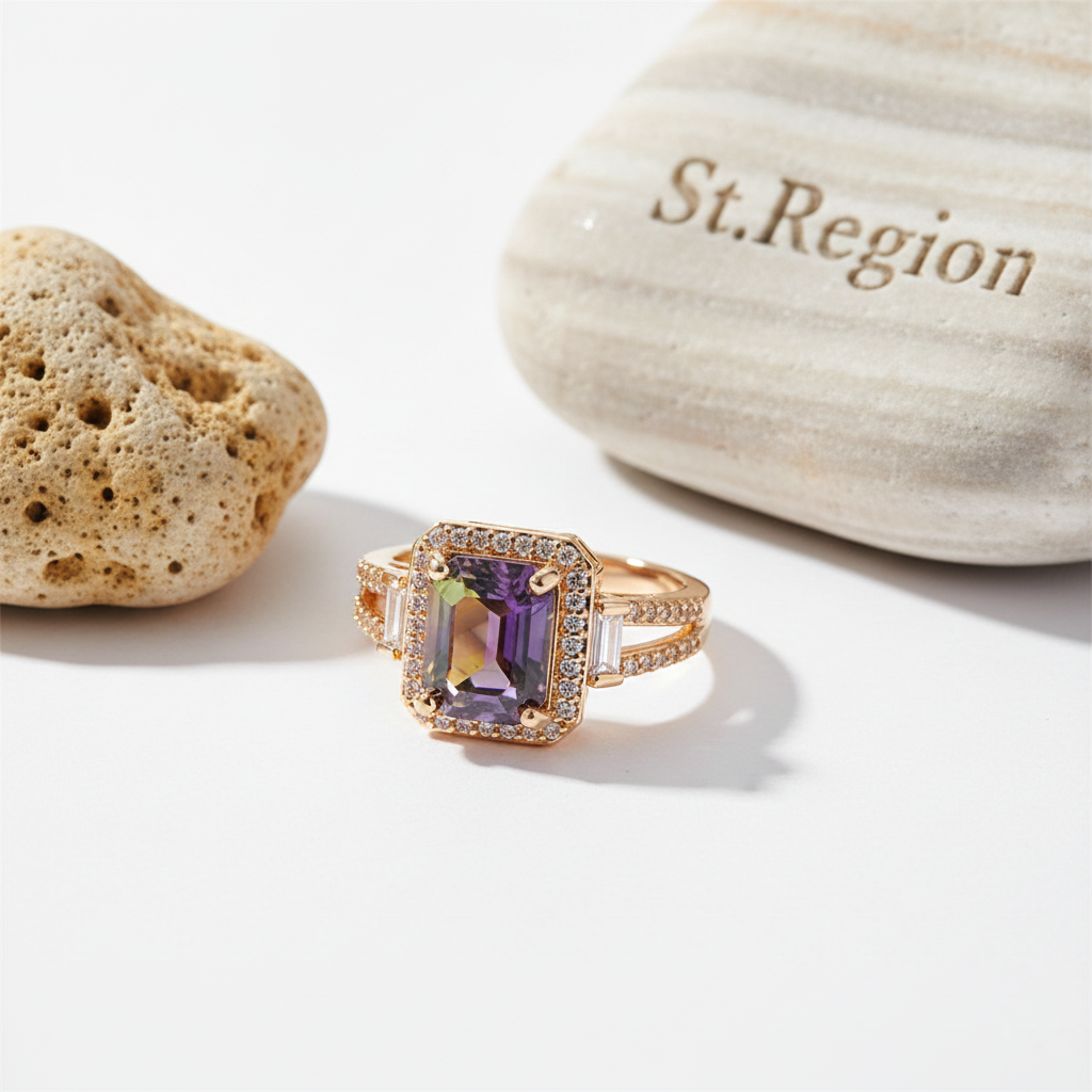 Yellow & Purple Crystal & Cubic Zirconia Princess-Cut Halo Ring - Street Region