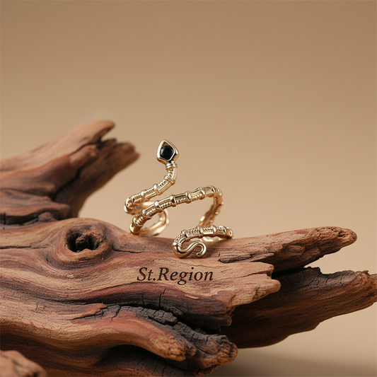 Black Cubic Zirconia & 18K Gold-Plated Snake Layered Open Ring - Street Region