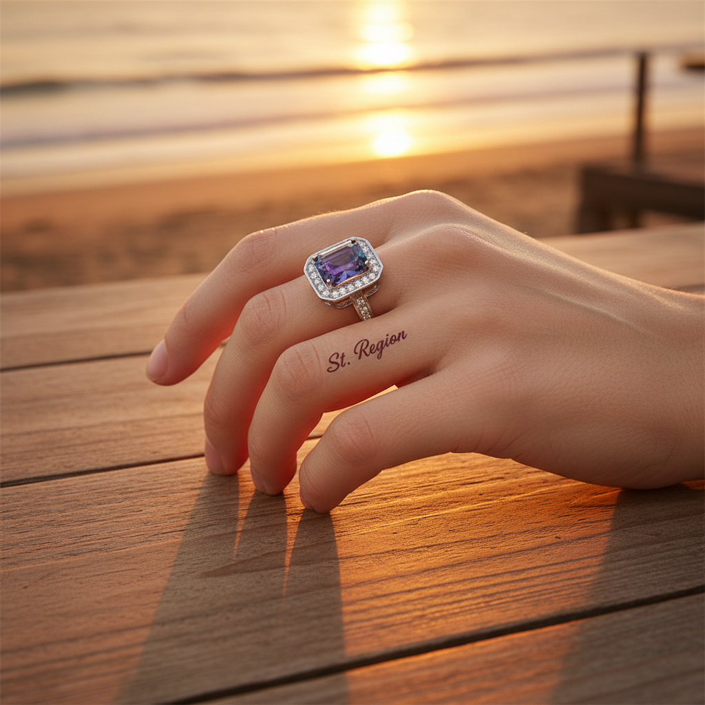 Purple-Blue Crystal & Cubic Zirconia Radiant-Cut Channel Halo Ring - Street Region
