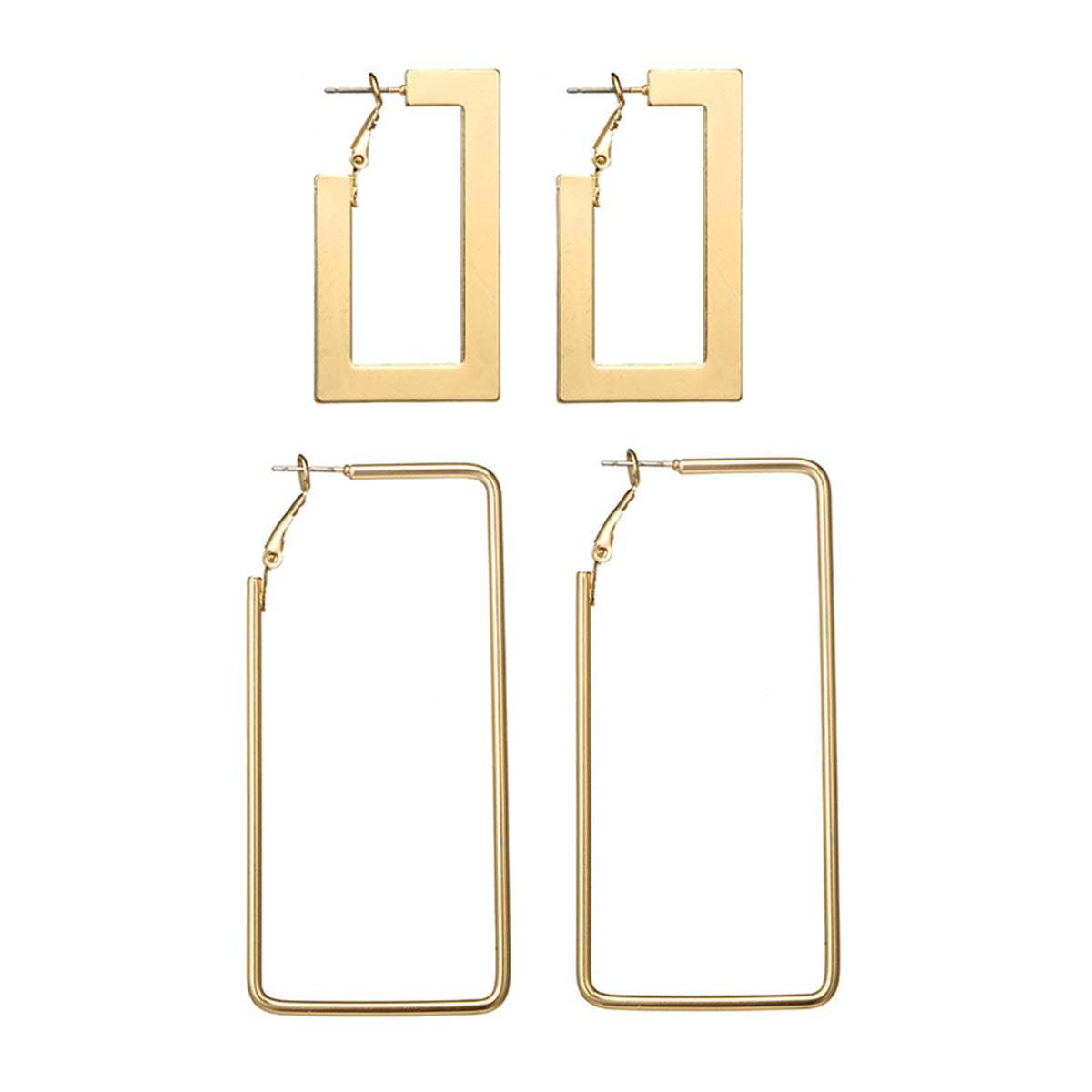 18K Gold-Plated Openwork Rectangle Drop Earrings Set