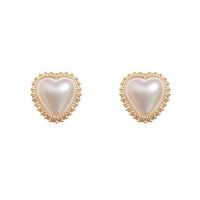 Pearl & 18k Gold-Plated Heart Stud Earrings