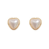 Pearl & 18k Gold-Plated Heart Stud Earrings