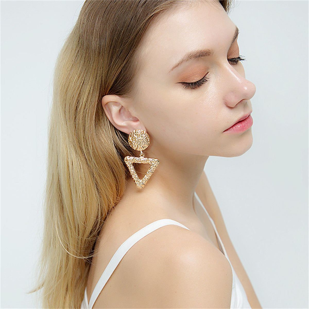 18K Gold-Plated Textured Open Triangle Drop Earrings