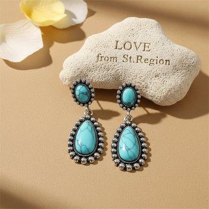 Turquoise and Silver-Plated Drop Earrings, silver drop earrings for women, dainty minimalist design, lifestyle look