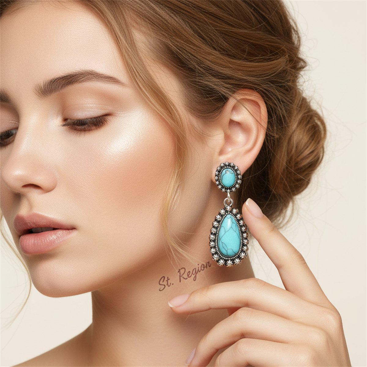 Turquoise and Silver-Plated Drop Earrings, silver drop earrings for women, dainty minimalist design, styled look