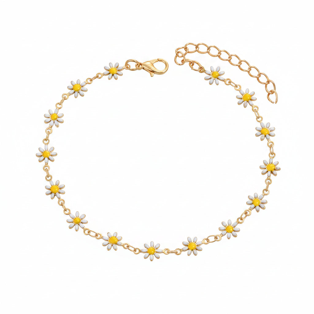 White Enamel & Goldtone Mum Station Chain Anklet - Street Region