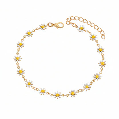 White Enamel & Goldtone Mum Station Chain Anklet - Street Region