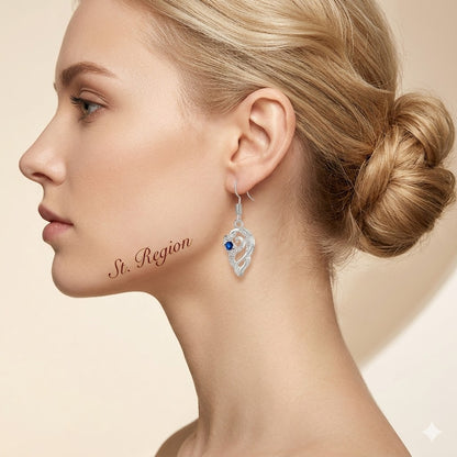 Royal Blue Crystal & Silvertone Swirling Filigree Heart Hook Earrings - Street Region