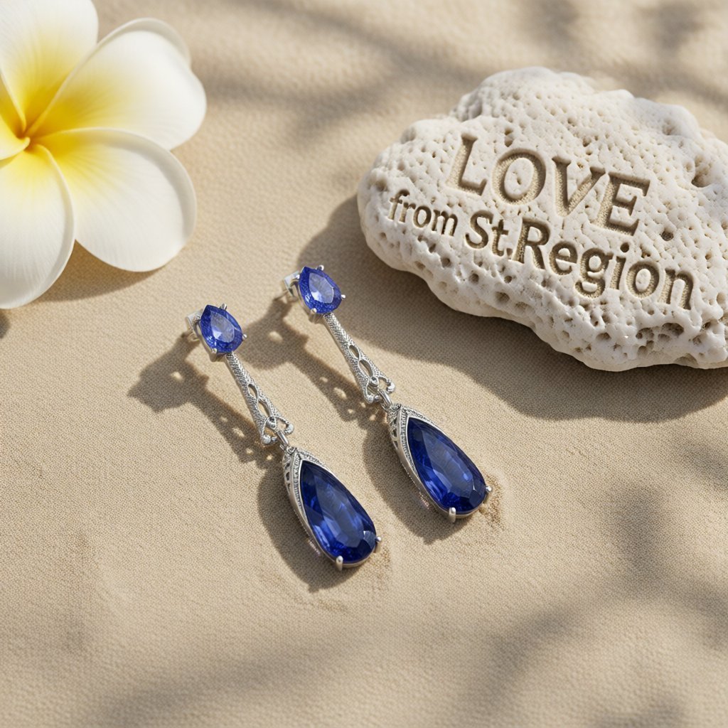 Blue Crystal & Silver-Plated Drop Earrings