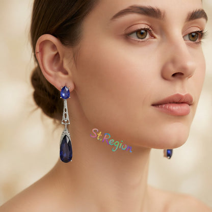 Blue Crystal & Silver-Plated Drop Earrings