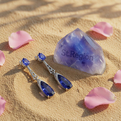 Blue Crystal & Silver-Plated Drop Earrings