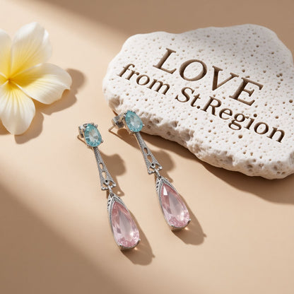 Pink and Silver-Plated Pear-Cut Drop Earrings, silver drop earrings for women, everyday style, lifestyle look
