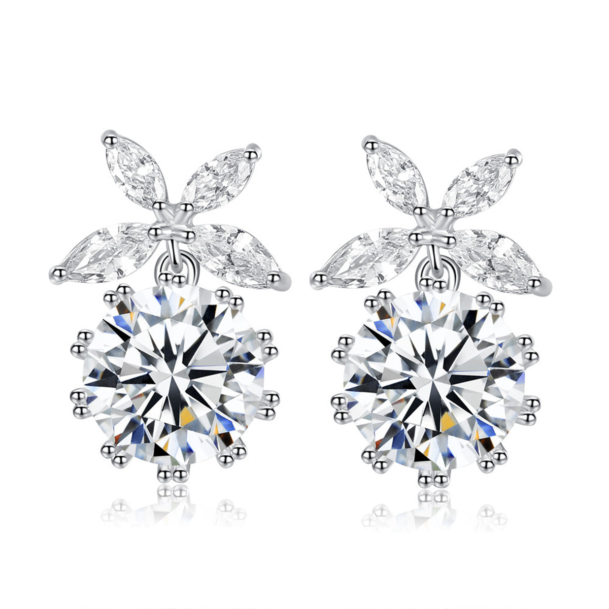 Crystal and Silver-Plated Butterfly and Ball Drop Earrings, silver drop earrings for women, elegant gift for her, side view
