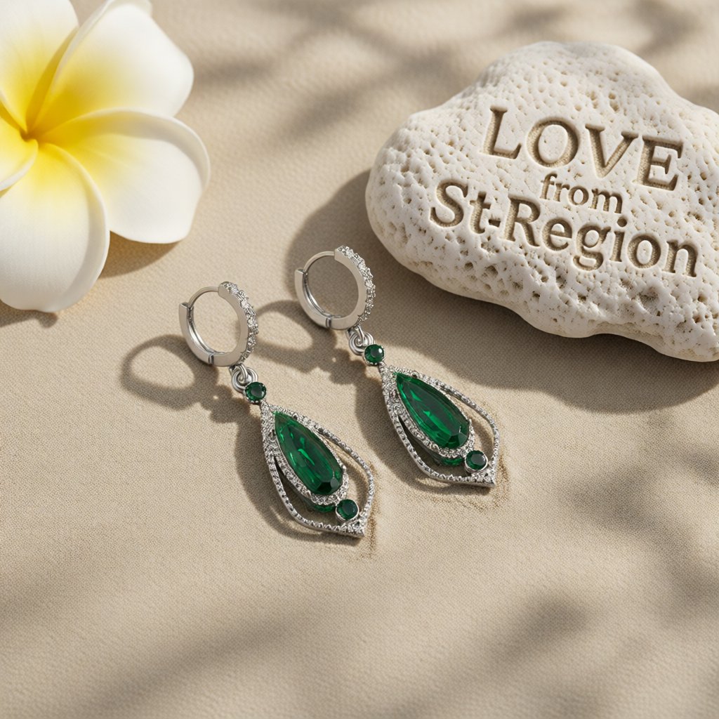 Green Crystal and Cubic Zirconia Open Drop Earrings, huggie earrings, dainty minimalist design, lifestyle look