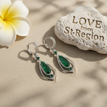 Green Crystal and Cubic Zirconia Open Drop Earrings, huggie earrings, dainty minimalist design, lifestyle look