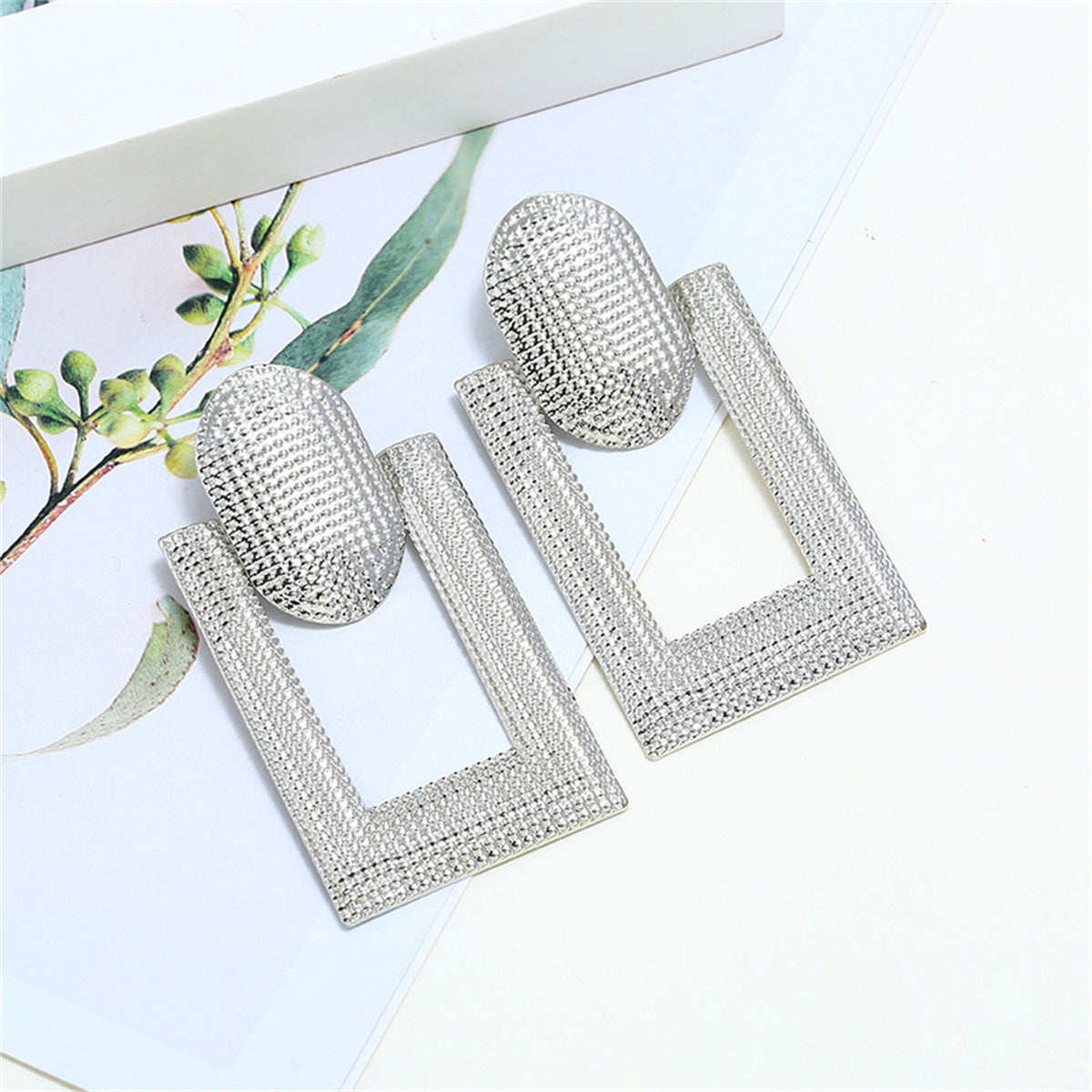 Silver-Plated Open Rectangle Drop Earrings
