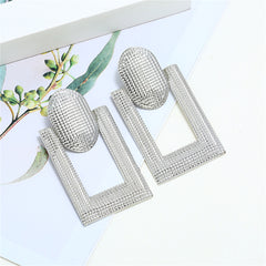 Silver-Plated Open Rectangle Drop Earrings