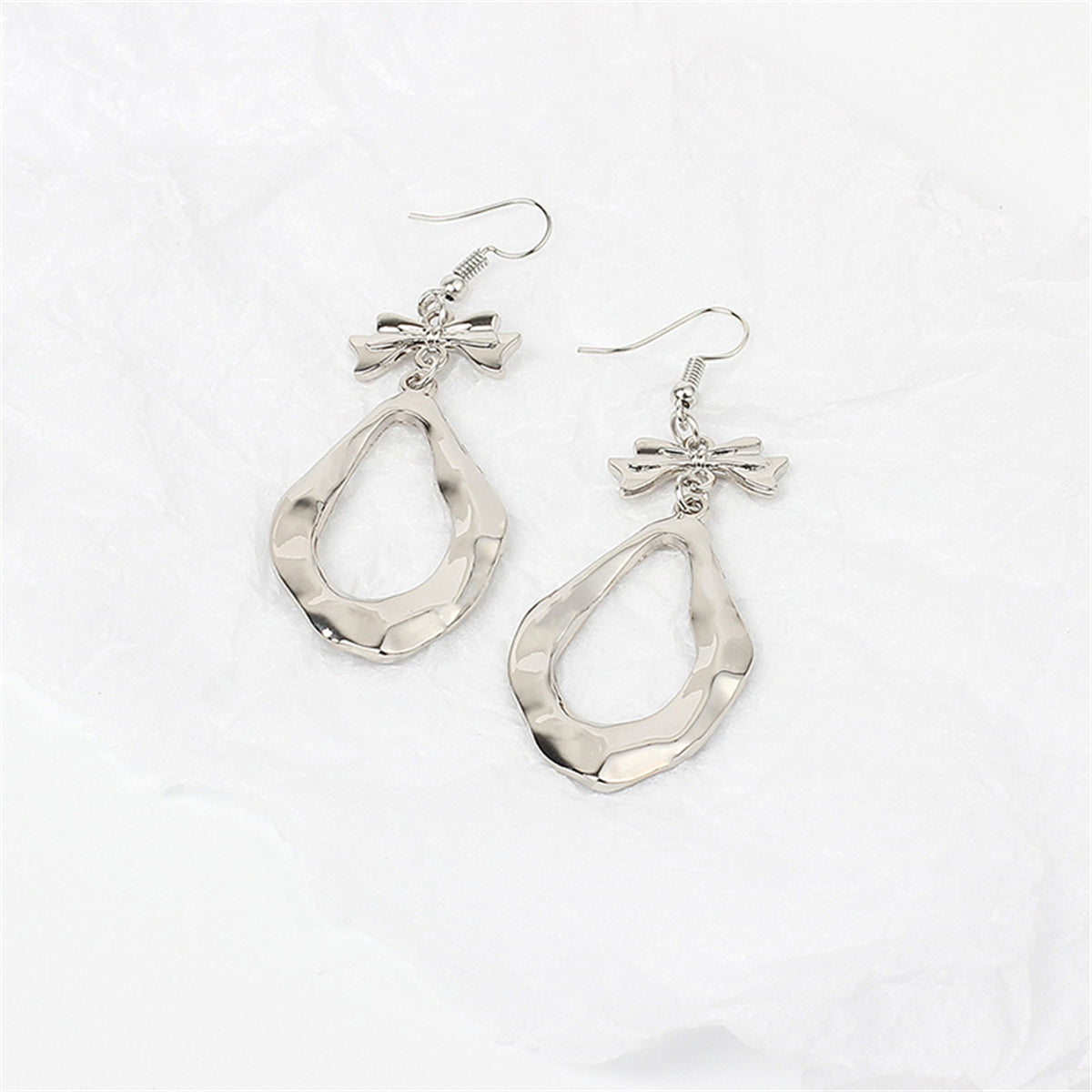 Silver-Plated Bow Drop Earrings