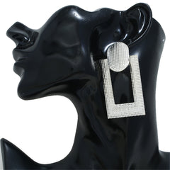 Silver-Plated Open Rectangle Drop Earrings