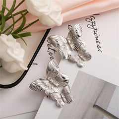 Silver-Plated Double-Butterfly Dangle Earrings