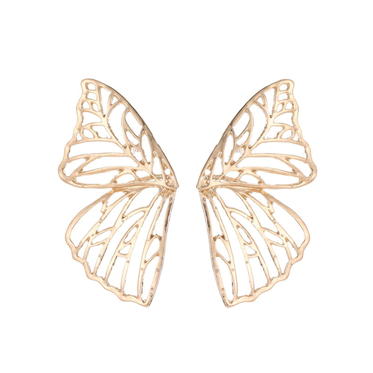 18K Gold-Plated Openwork Butterfly Wing Stud Earrings, gold stud earrings for women, dainty minimalist design, front view