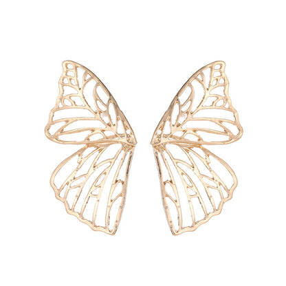 18K Gold-Plated Openwork Butterfly Wing Stud Earrings, gold stud earrings for women, dainty minimalist design, front view