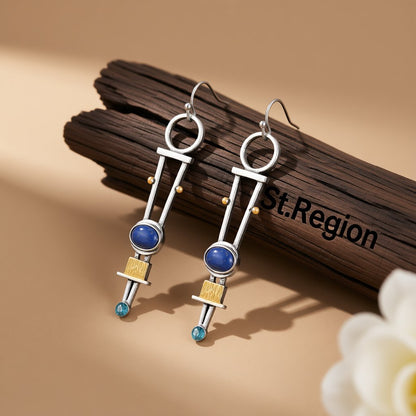 Cubic Zirconia and Lapis Geometric Drop Earrings, drop earrings for women, everyday style, front view