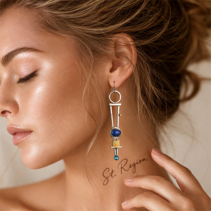 Cubic Zirconia and Lapis Geometric Drop Earrings, drop earrings for women, everyday style, styled look