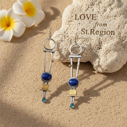Cubic Zirconia and Lapis Geometric Drop Earrings, drop earrings for women, everyday style, lifestyle look