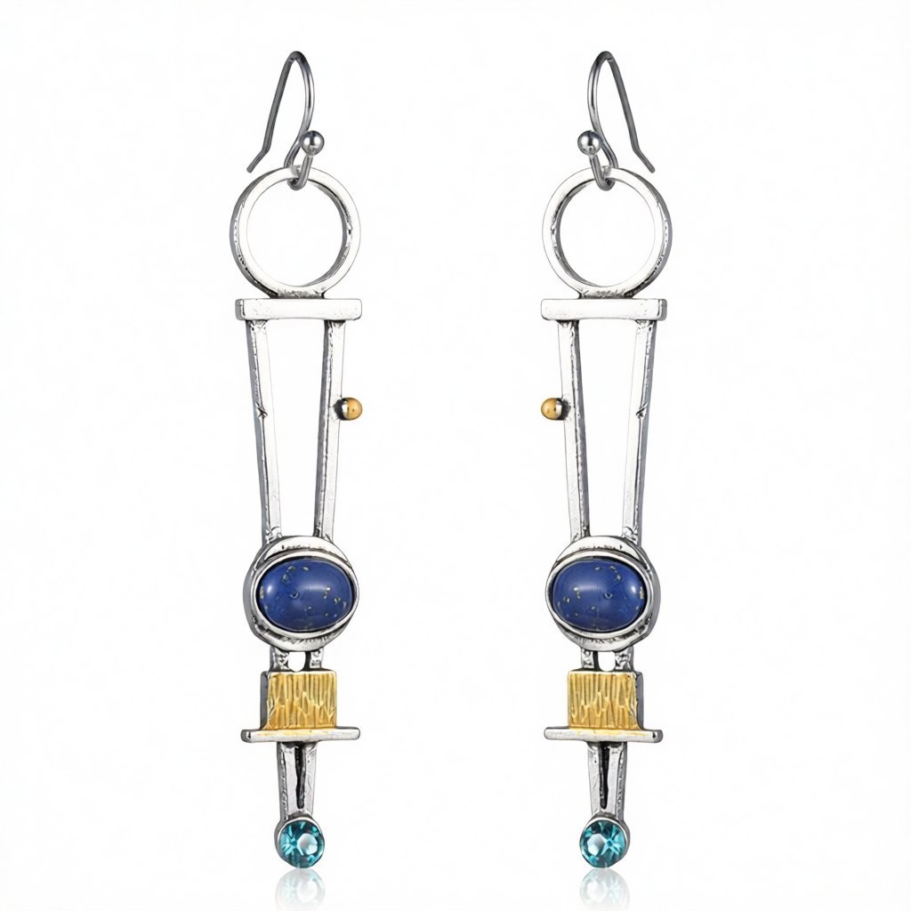 Cubic Zirconia and Lapis Geometric Drop Earrings, drop earrings for women, everyday style, side view