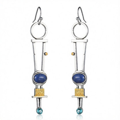Cubic Zirconia and Lapis Geometric Drop Earrings, drop earrings for women, everyday style, side view