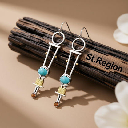 Turquoise and Cubic Zirconia Silver-Plated Geometric Drop Earrings, silver drop earrings for women, front view