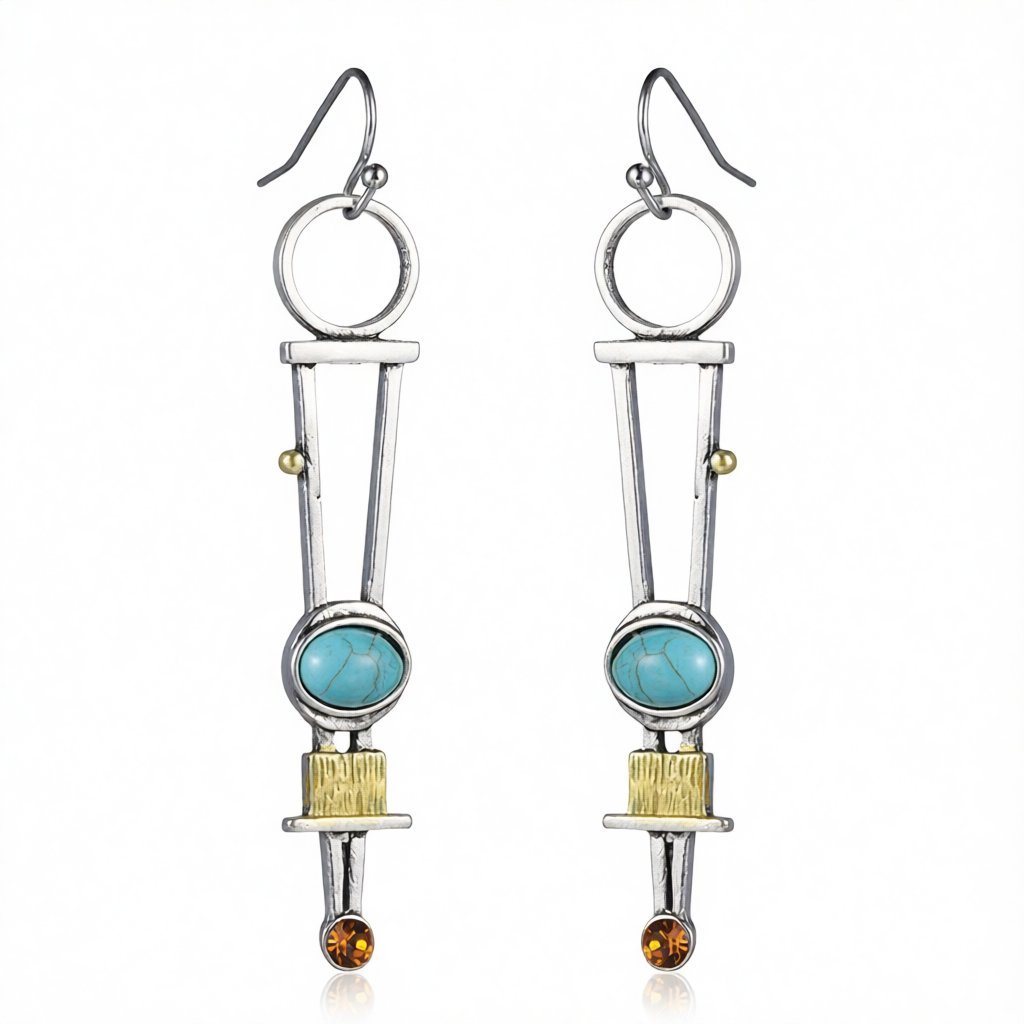 Turquoise and Cubic Zirconia Silver-Plated Geometric Drop Earrings, silver drop earrings for women, everyday style, side view