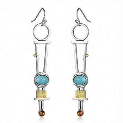 Turquoise and Cubic Zirconia Silver-Plated Geometric Drop Earrings, silver drop earrings for women, everyday style, side view