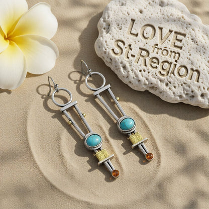 Turquoise and Cubic Zirconia Silver-Plated Geometric Drop Earrings, silver drop earrings for women, lifestyle look