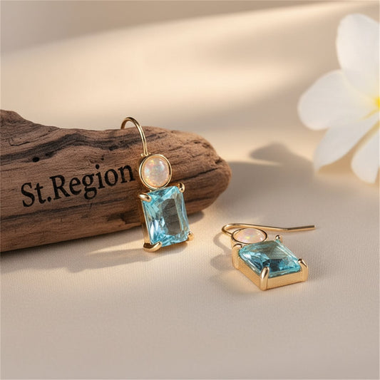 Blue Crystal and Resin Stacked Circle Drop Earrings, drop earrings for women, elegant gift for her, front view